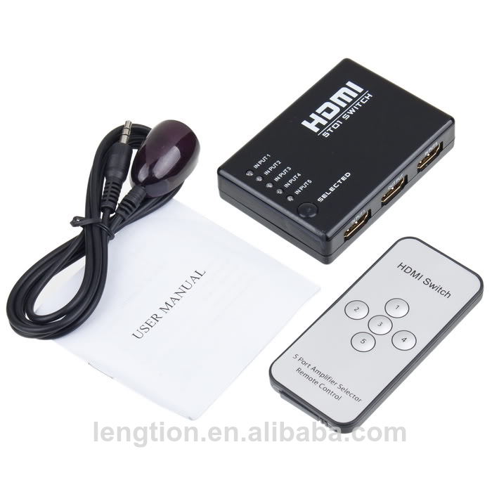 интеллектуальные 5 порта hdmi-переключатель/коммутатор с ик-пульта дистанционного- поддерёивает 3d 1080p
