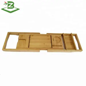 BSCI Factory-bandeja ajustable de bambú para bañera, ducha, caddy, con soporte para tableta/libro