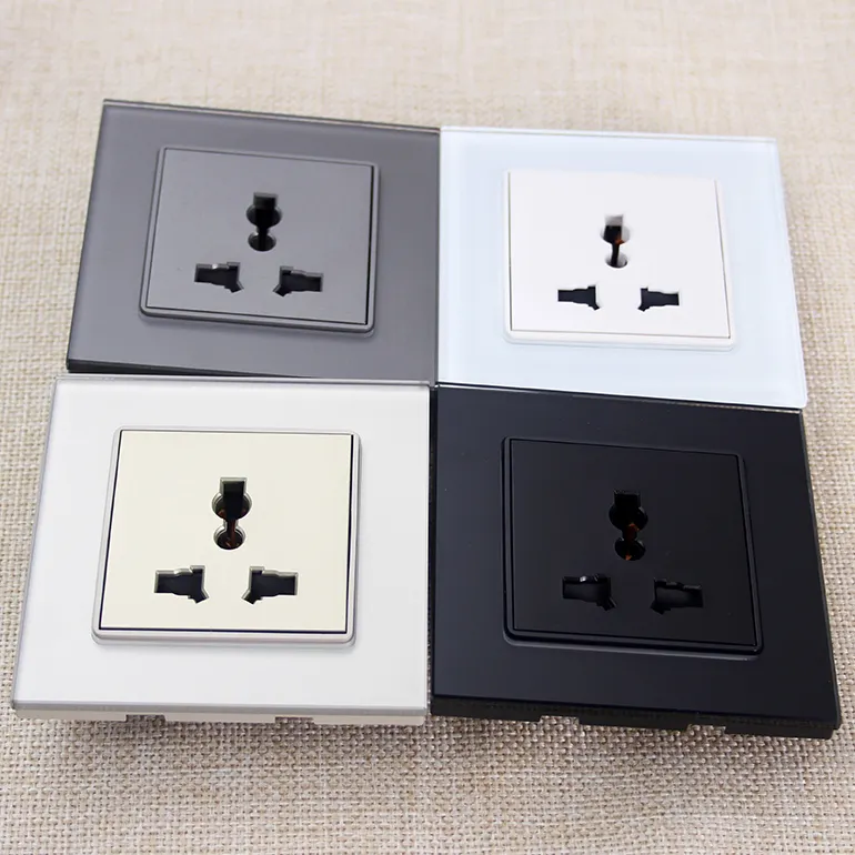 Tempered glass material gold white black grey 3-pin universal power socket Universal Electrical Wall Outlet