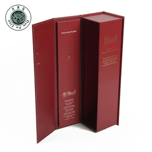 Rectangle magnet book shaped liqueur gift box red audio playback function wine packaging