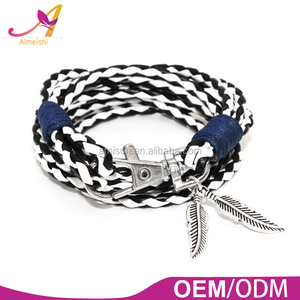 En gros Multicouche Main En Cuir Tressé Antique Homard Fermoir Aile Charme Bracelet En Cuir - Product Image 3