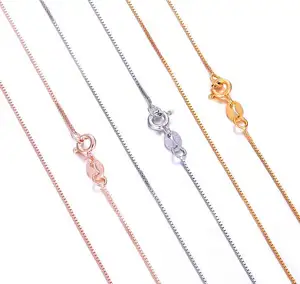 0.7Mm Diskon Besar Desain 925 Perak Murni Choker Tipis Kotak Wanita Kalung Rantai