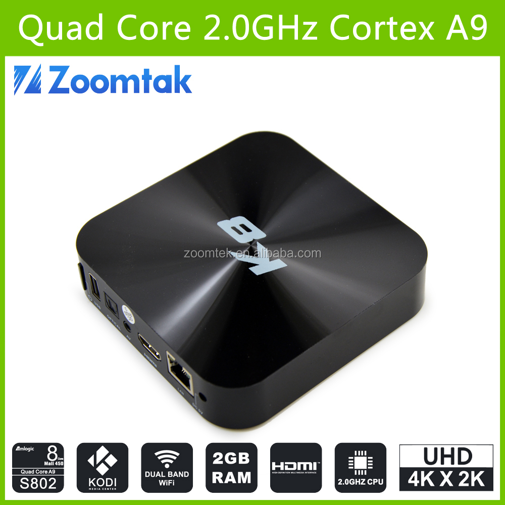 Amlogic S802 quad core 4 K Android tv box con el más nuevo KODI 15.1 preinstalado