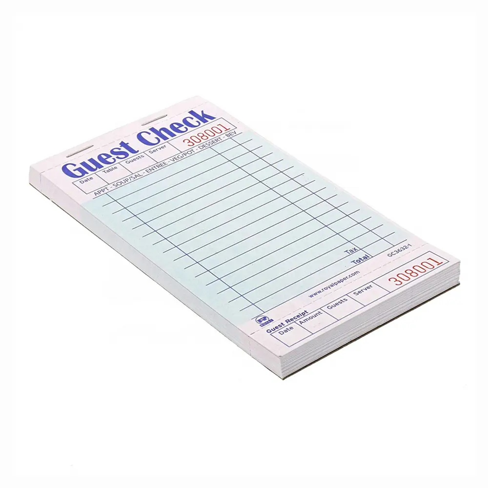Libro de cheques personalizado para invitados, para Hotel y restaurante, con 15 líneas, paquete de 10 libros
