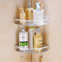Étagère d'angle de salle de bain Triangle adhésif mural Boîte blanche en métal aluminium monocouche avec finition de surface en nickel