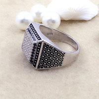 Vente directe d'usine, bagues en onyx turc vintage personnalisées, bague en argent sterling 925 thaïlandais avec pierre noire