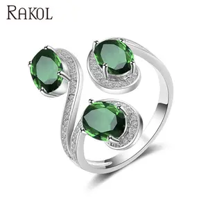 RAKOL-Anillos de Compromiso de piedra verde RP2026, anillos de diamante con forma de serpiente