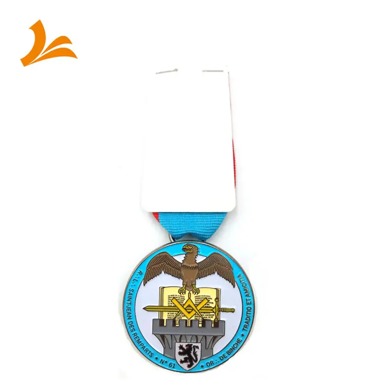 custom 3d eagle medal with safety pin and red blue ribbon