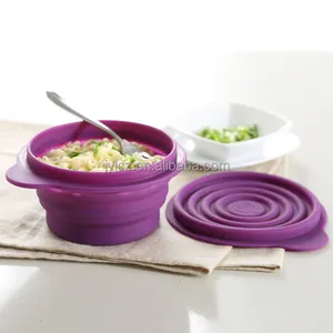食品级折叠硅胶碗定制颜色可折叠野营旅行硅胶碗带盖