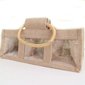 ที่กำหนดเองJute Tote <span class=keywords><strong>3</strong></span>ขวดไวน์กระเป๋าหน้าต่างพีวีซีโปร่งใส - Product Image 3