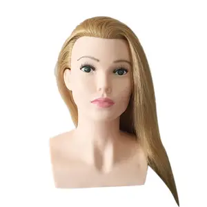 Alibaba hot plastik 26 inch emas makeup hairedressing bahu pelatihan kepala dengan rambut asli