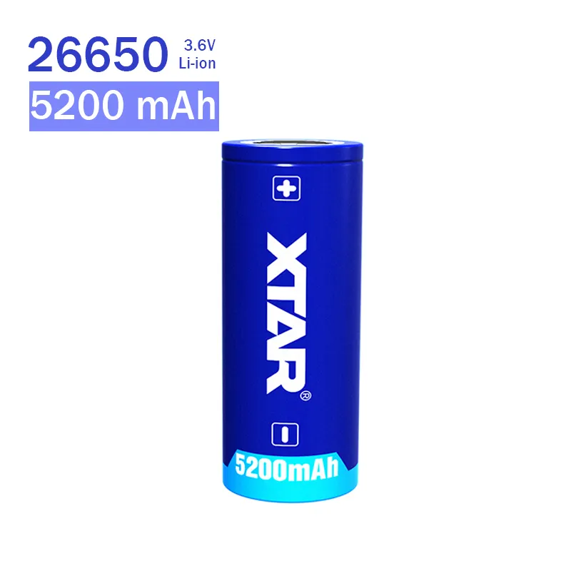 โรงงานขายส่ง XTAR 26650แบตเตอรี่จริง5200มิลลิแอมป์ชั่วโมงที่มีมากกว่า500รอบชาร์จสำหรับ26650แบตเตอรี่ไฟฉาย