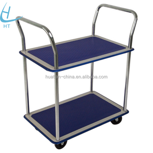 Dubbellaags platform hand trolley, antislip plastic oppervlak hand truck