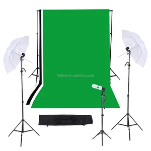Photographic equipmet/Photo Studio Lighting Kit with Black/White/Green Muslins Backdrops Background Soft box Support System