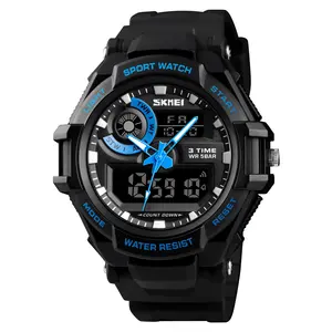 顶级品牌手表 Skmei 1357 男士手表时尚便宜模拟数字手表不锈钢背面防水 5ATM