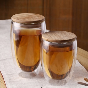แก้วกาแฟสองชั้นแบบเป่ามือ ขนาด 450 มล. ไม่มีหูจับ ผลิตจากโรงงาน ได้รับการรับรองจาก DGCCRF พร้อมฝาไม้ไผ่ - Product Image 1