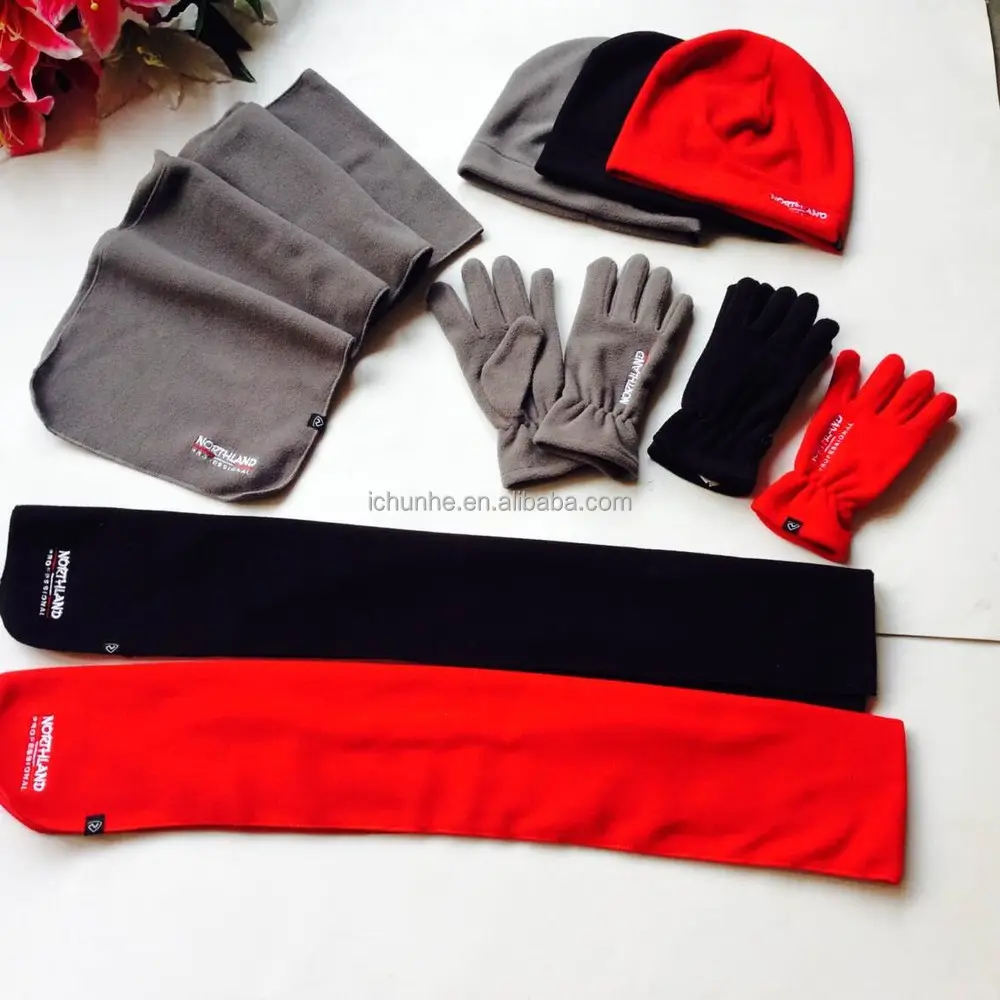 Rouge couleurs dames polaire hiver écharpe chapeau gants ensembles usine