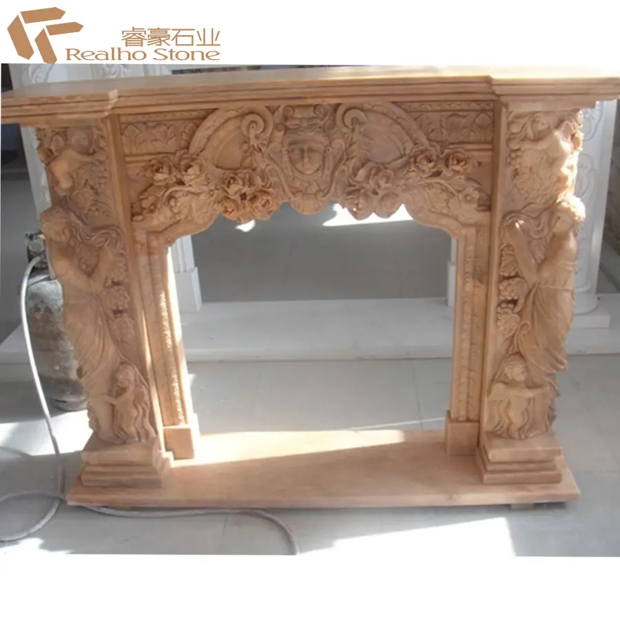 Turkije Zonsondergang Rood Gepolijst Hand Prachtige Craft Carving Gebeeldhouwde Schoorsteenmantel Surround Interieur voor Decoratie