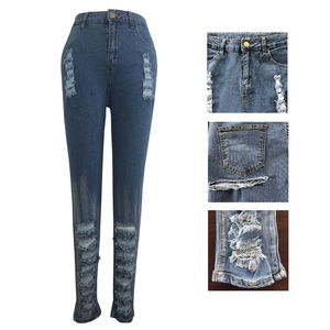 Jeans Skinny Strappati con Fori Frontali e Posteriori per Ragazze, <span class=keywords><strong>Pantaloni</strong></span> Casual, Jeans <span class=keywords><strong>Bianchi</strong></span> in Denim Spesso, Jeans Aderenti per Ragazze - Product Image 3