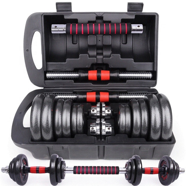 Angkat Berat 100lb Adjustable Berat Besi Cor Dumbbell dan Barbbell Set