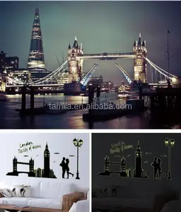 Dekorasi Rumah London Jembatan Kembar Malam Bersinar Stiker untuk Dekorasi Kamar Anak-anak Wallpaper