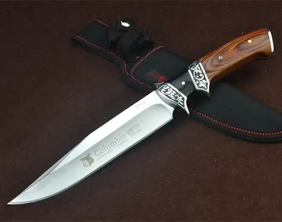 Wolf Columbia-hoja de acero 3Cr13Mov, herramienta de Metal, mango de madera, hoja fija, cuchillo de caza