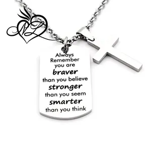 Necklace Chain Cross Pendant Inspirational Jewelry Quotes Gift for Girl Teen Daughter men Birthday