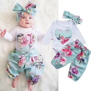 Kinderkleding Baby Bloemen Liefde Geborduurde Jurk Broek Met Hooded Drie Kostuums