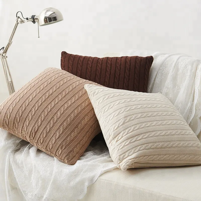 Wholesale High Quality Cotton 45x45cm Vintage Cushion Cover Solid Knitted Square Beige Pillows Case Car Sofa Home