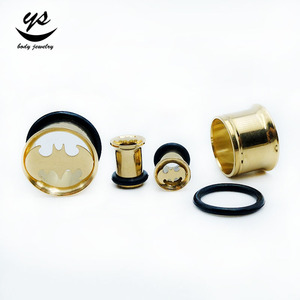 Vergoldeter Edelstahl-Körpers chmuck Single Flare Tunnel Plugs Gummi Hohl schläger Hochzeit Verlobung Vergoldetes Piercing - Product Image 6