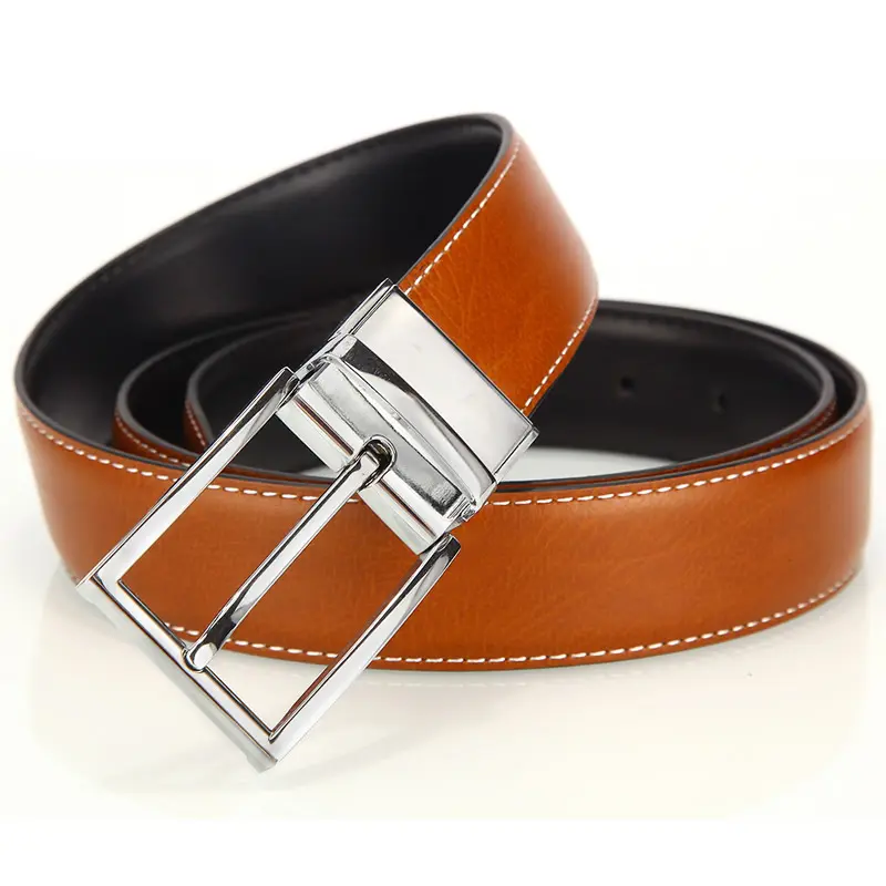 Men Designer Belt Custom Wholesale Alloy Cow Hide Leather Reversible Alloy Pin Buckle Genuine Leather Belts For Men