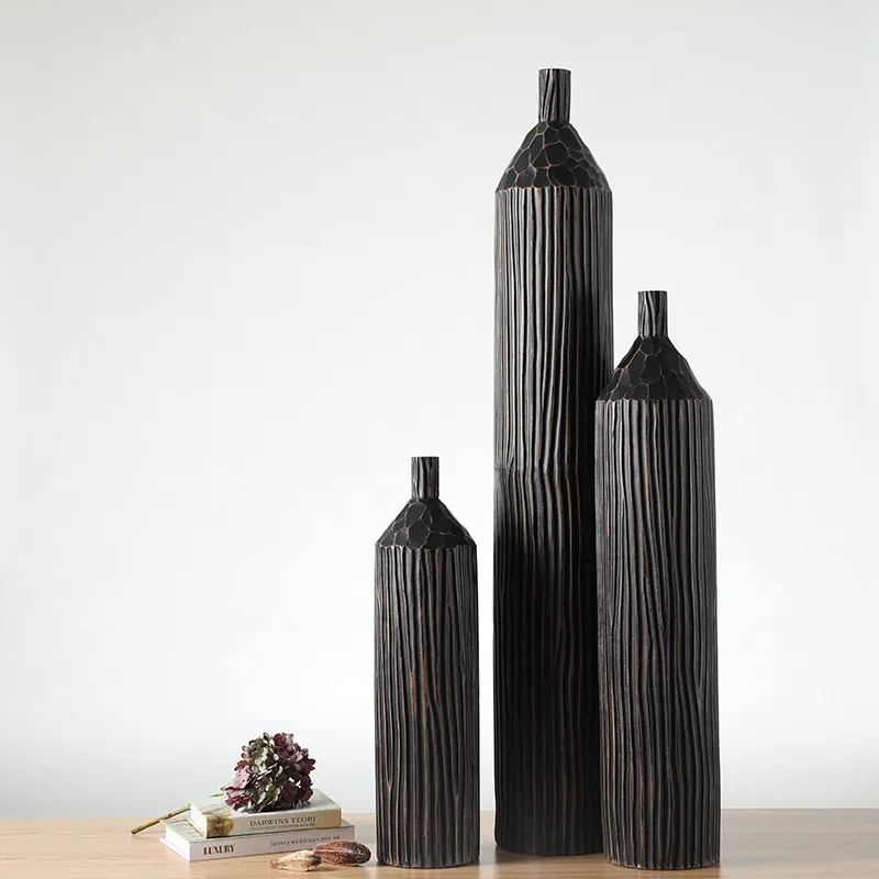 Gorgeous Designs Chinese Large Black Embossed Floor Vases Antique Vases