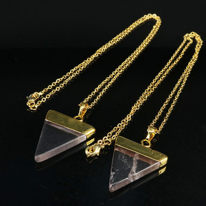 NE2509 Fashion Gold Plated <strong>Clear</strong> <strong>Quartz</strong> Triangle Pendant <strong>Necklace</strong> - Product Image 1