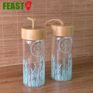 Botella de agua de cristal de alta borosilicato con <span class=keywords><strong>tapa</strong></span> de bambú, una sola pared, energía - Product Image 2