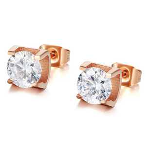 Brincos stud de aço inoxidável femininos, venda quente de brinco feminino de zircônio rosa dourado - Product Image 3