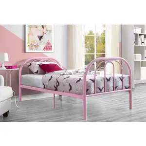 Twin Bed Frame Pink Bedroom Platform Metal Headboard Girls Room Kids Furniture