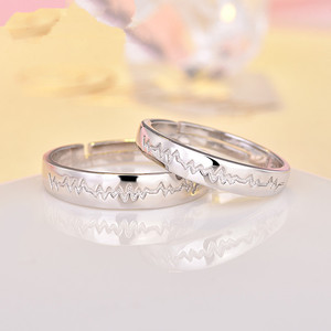 Venta al por mayor parejas regalo plata esterlina 925 ajustable latido del corazón anillo pareja joyería - Product Image 3