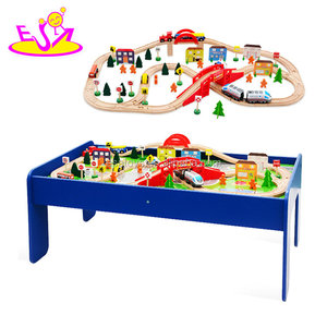 Neue heißesten 90 pcs kinder große holz zug eisenbahn spielzeug mit tisch W04C148 - Product Image 2