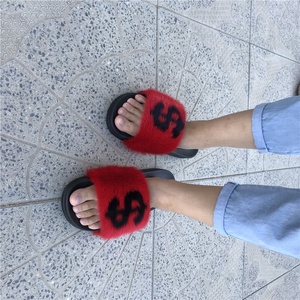 Pantofole dell'orsacchiotto della pelliccia di visone reale di logo personalizzato all'ingrosso di vendita calda di marca famosa per le donne - Product Image 3