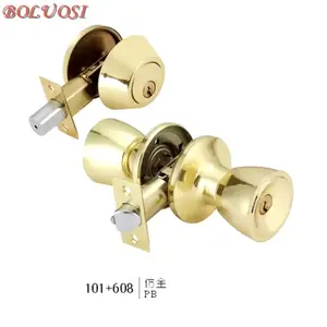 Room entrance privacy passage brass combo lockset door knob lock with dead bolt single open