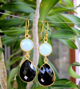 Vermeil Aqua Chalcedony & Black Onyx Gemstone Earrings - Product Image 1