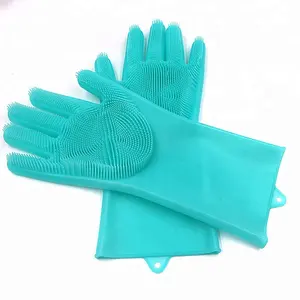 Thicken Silicone Dish Washing Gloves With Scrubber Heat Resistant Brush Scrubbing Glove Kitchen Hand Glove in High Quality