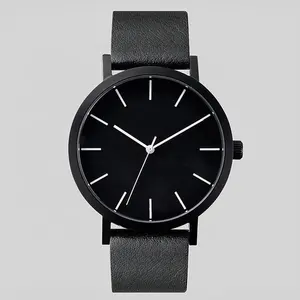 Genuine Leather Strap China Factory OEM Logo Men Black Minimalist Watch