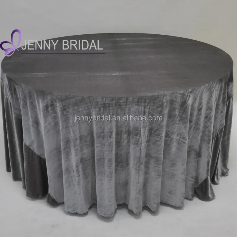 Gri kadife kumaş düğün 90 inç yuvarlak özel masa örtüsü masa örtüsü