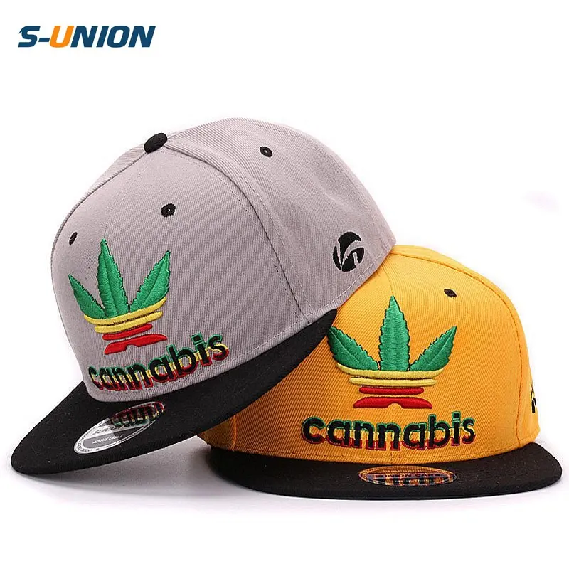 Qualità weeds Snapback cap weed leaf berretto da baseball piatto 3D alzata ricamo pop hip hop cap e cappello per gli uomini E le donne