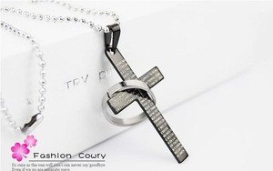 Anillo de pareja de cadena de acero inoxidable de <span class=keywords><strong>la</strong></span> joyería collar cruzado de los hombres Biblia - Product Image 4
