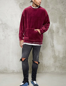 <span class=keywords><strong>Felpa</strong></span> con Cappuccio in <span class=keywords><strong>Velluto</strong></span> da Uomo Stile Conciso con Spalle Scese e Collo Tondo con Tasca Frontale a Marsupio - Product Image 5