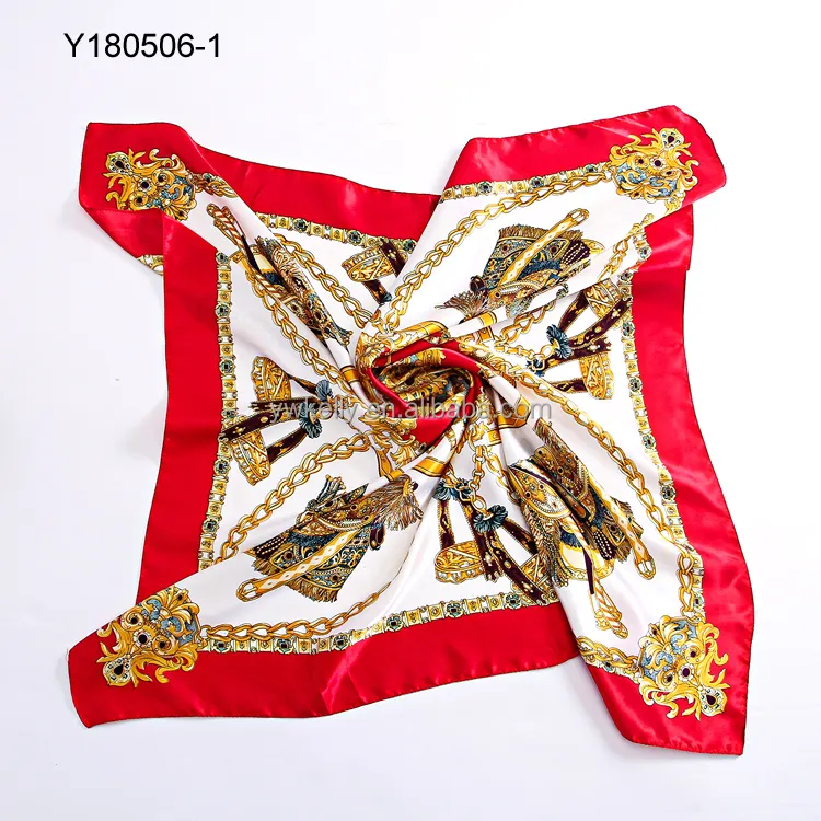 Yiwu International Trade City big square scarf chain design printing satin material fashion silk scarf