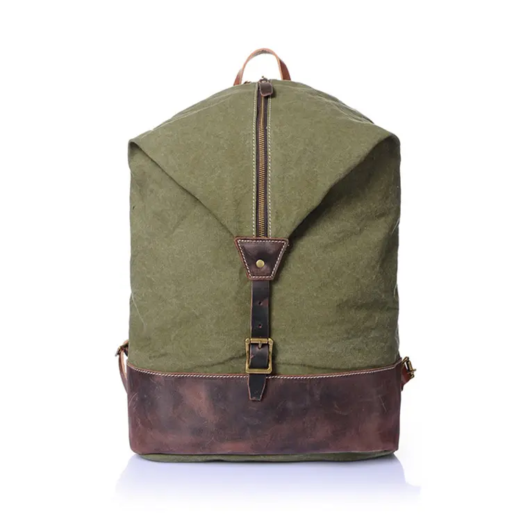 2016 wholesale customized logo vintage backpack canvas men with real leather trim for made in China