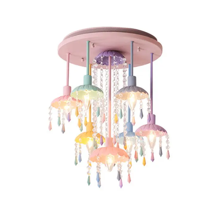 Nordic colorful pendant light candle girl princess decorative kids room high ceiling lamp fairy LED Crystal macarons chandelier